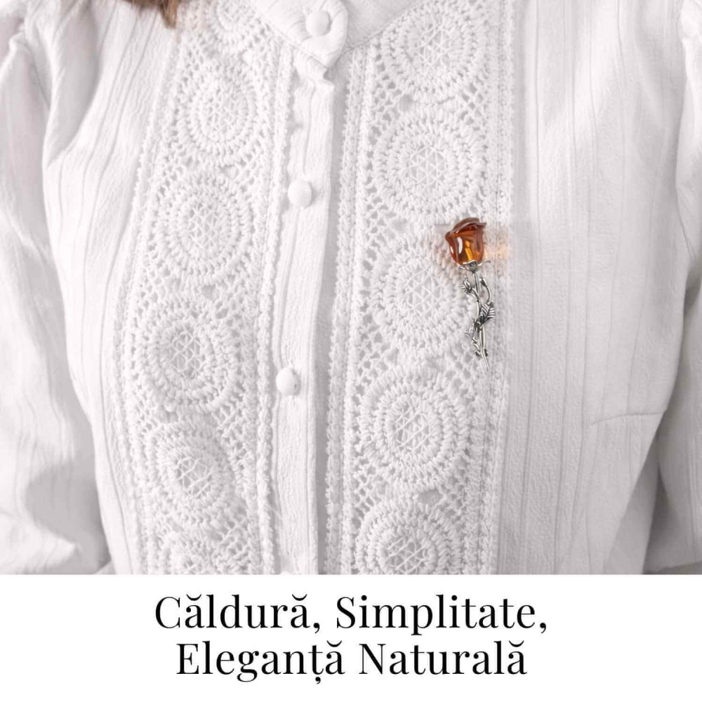 Brosa din Argint 925 cu Chihlimbar Natural – Trandafir al Luminii Calde [3]