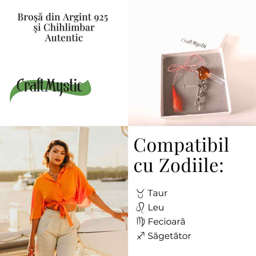 Brosa din Argint 925 cu Chihlimbar Natural – Trandafir al Luminii Calde [6]