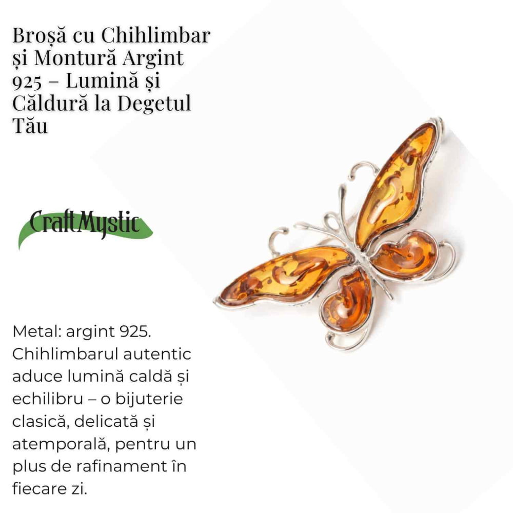 Brosa fluture chihlimbar si argint 925 — detaliu rafinat pentru o prezenta calma [4]