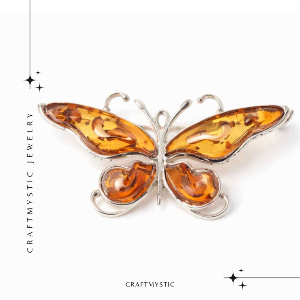 Brosa fluture chihlimbar si argint 925 — detaliu rafinat pentru o prezenta calma [9]