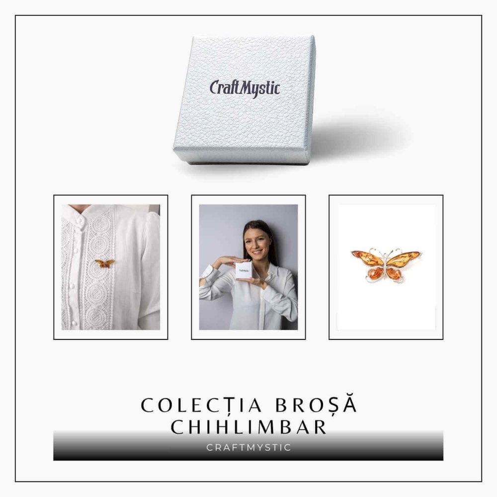 Brosa fluture chihlimbar si argint 925 — detaliu rafinat pentru o prezenta calma [8]