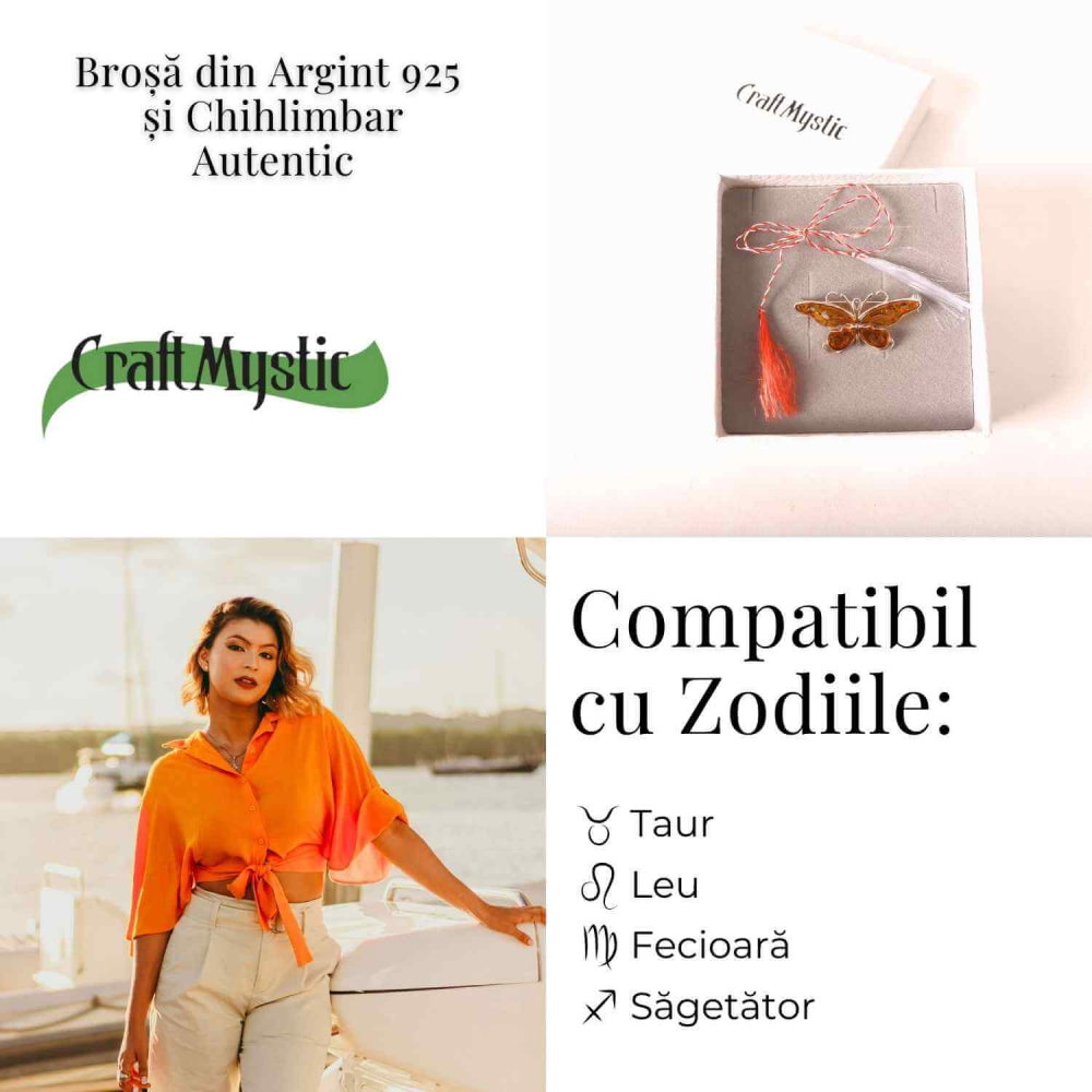 Brosa fluture chihlimbar si argint 925 — detaliu rafinat pentru o prezenta calma [6]