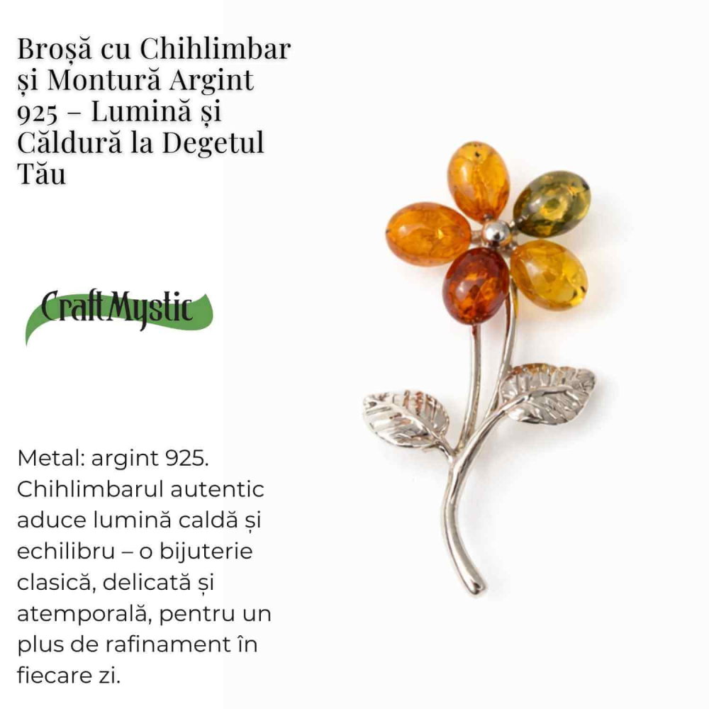 Brosa floare din chihlimbar si argint 925, pentru o nota calda la tinuta [4]