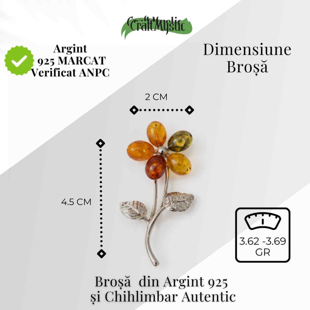 Brosa floare din chihlimbar si argint 925, pentru o nota calda la tinuta [5]