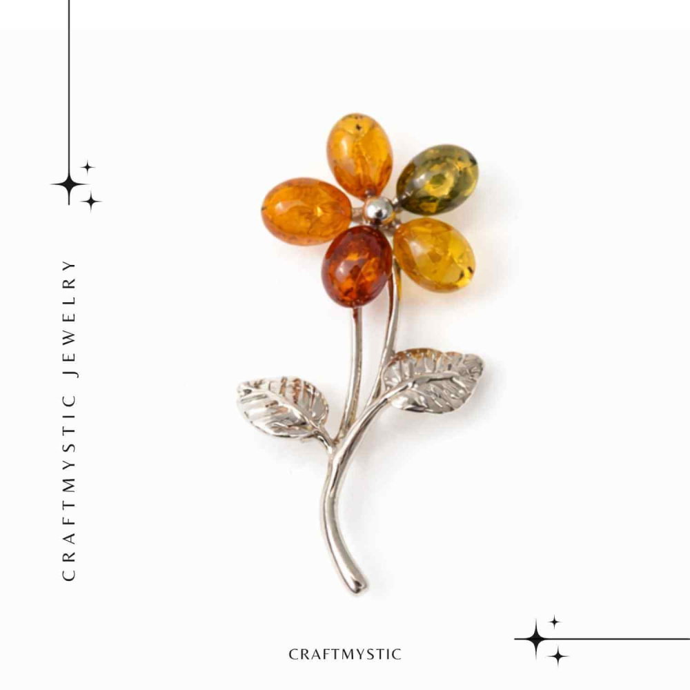 Brosa floare din chihlimbar si argint 925, pentru o nota calda la tinuta [9]