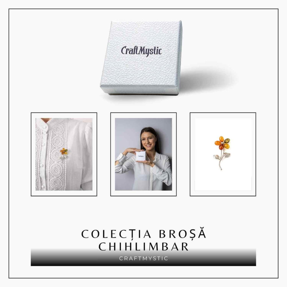 Brosa floare din chihlimbar si argint 925, pentru o nota calda la tinuta [7]