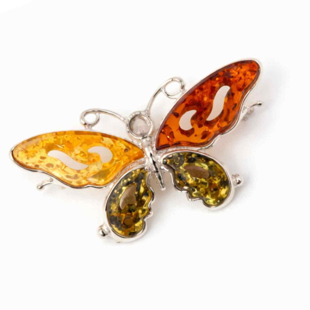 Brosa din chihlimbar forma de fluture multicolor si argint 925 — un accent cald de rafinament [1]