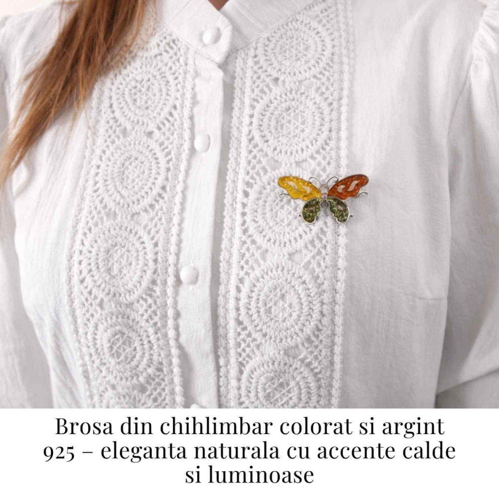 Brosa din chihlimbar forma de fluture multicolor si argint 925 — un accent cald de rafinament [3]