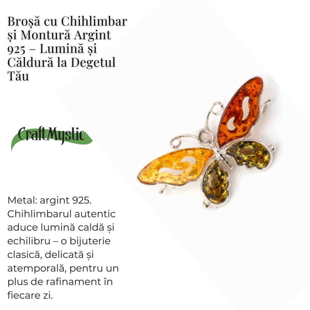 Brosa din chihlimbar forma de fluture multicolor si argint 925 — un accent cald de rafinament [4]