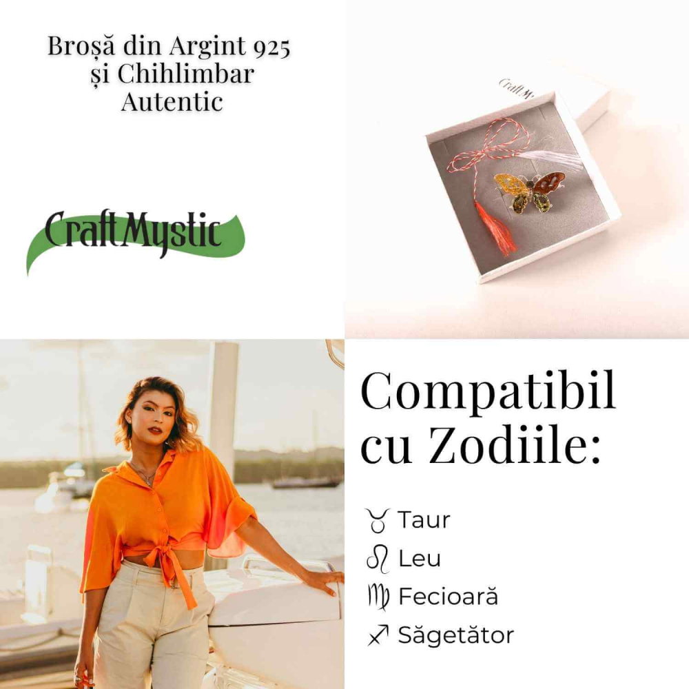 Brosa din chihlimbar forma de fluture multicolor si argint 925 — un accent cald de rafinament [6]