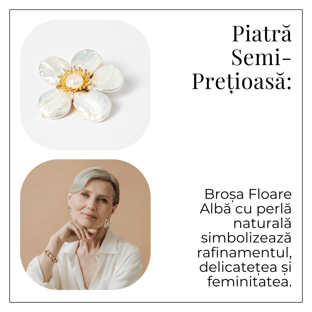 Brosa Floare Alba cu Perla Naturala - Eleganta si Puritate [3]