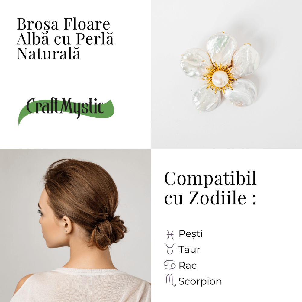 Brosa Floare Alba cu Perla Naturala - Eleganta si Puritate [4]