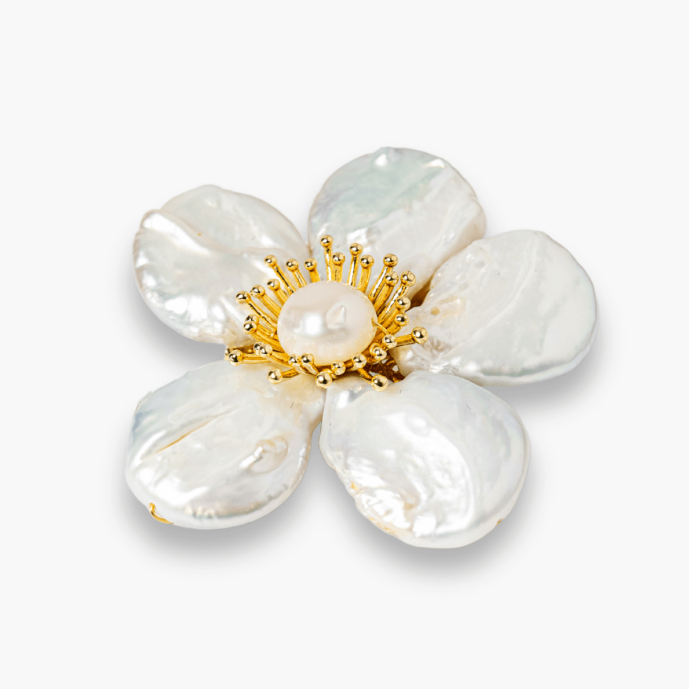 Brosa Floare Alba cu Perla Naturala - Eleganta si Puritate [7]