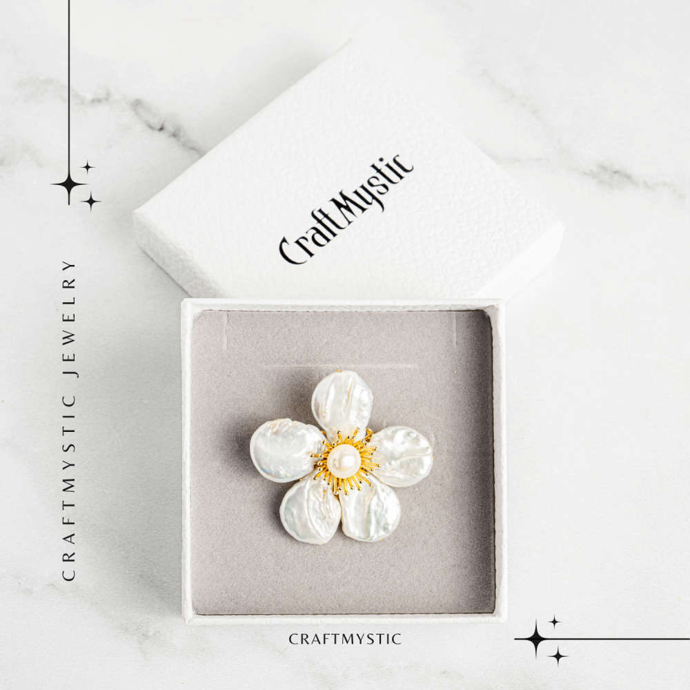 Brosa Floare Alba cu Perla Naturala - Eleganta si Puritate [8]