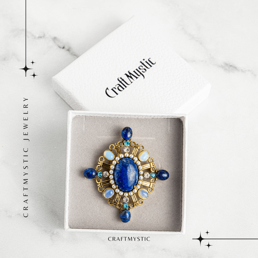 Brosa Lapis Lazuli cu Pietre de Opal - Eleganta si Armonie Interioara [9]