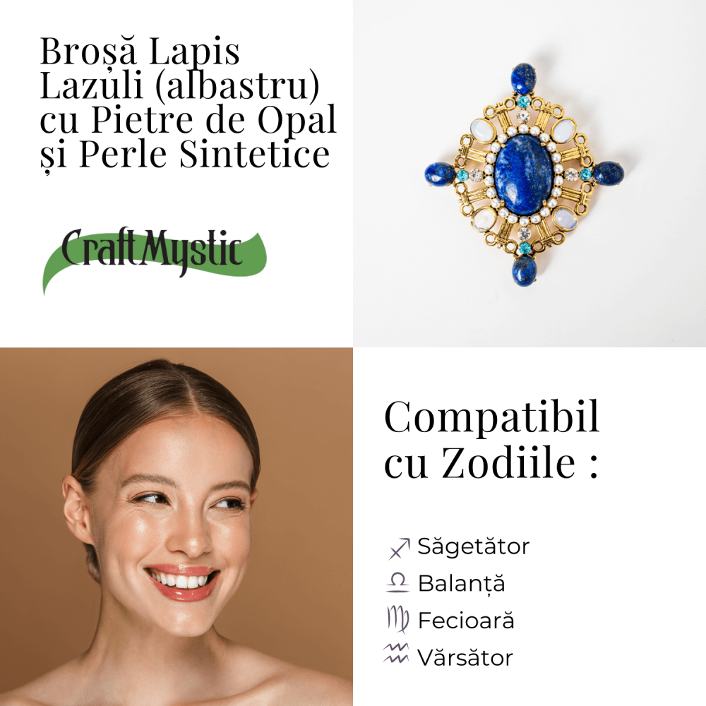 Brosa Lapis Lazuli cu Pietre de Opal - Eleganta si Armonie Interioara [3]