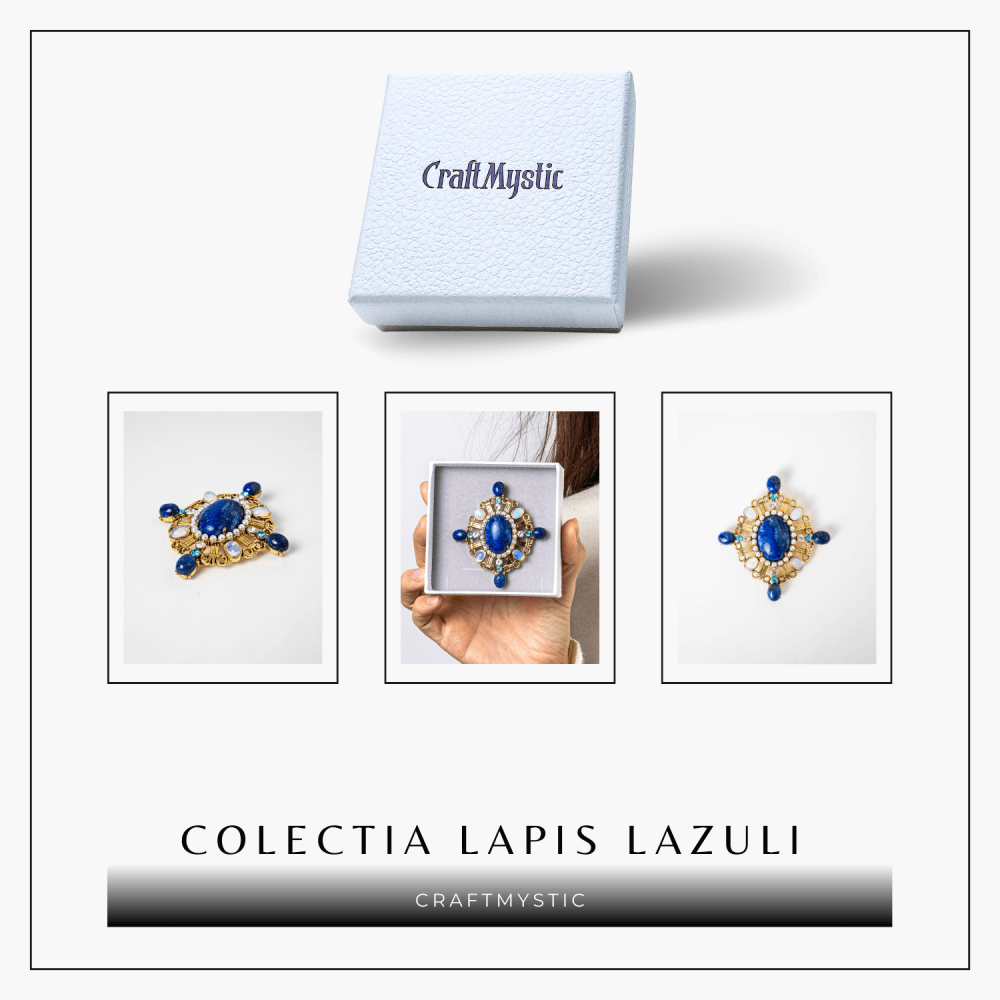 Brosa Lapis Lazuli cu Pietre de Opal - Eleganta si Armonie Interioara [7]