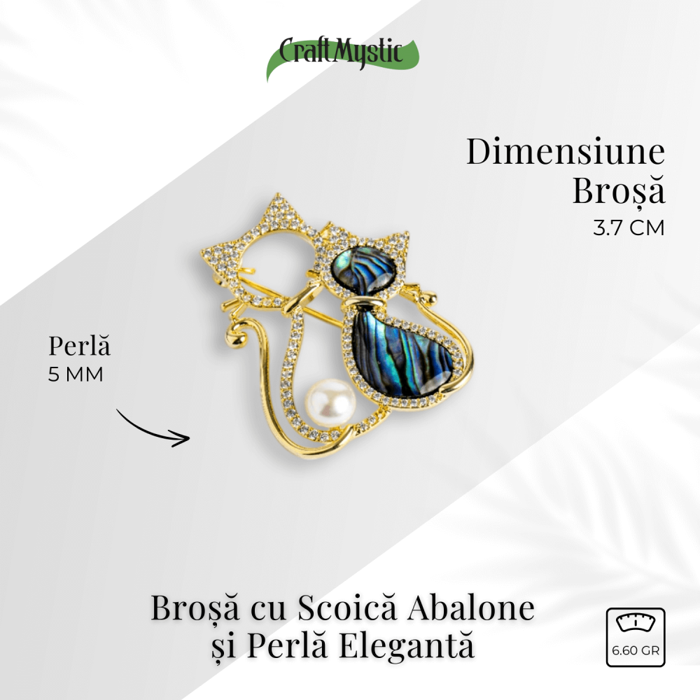 Pisica misterioasa – Brosa cu scoica abalone si perla eleganta [4]