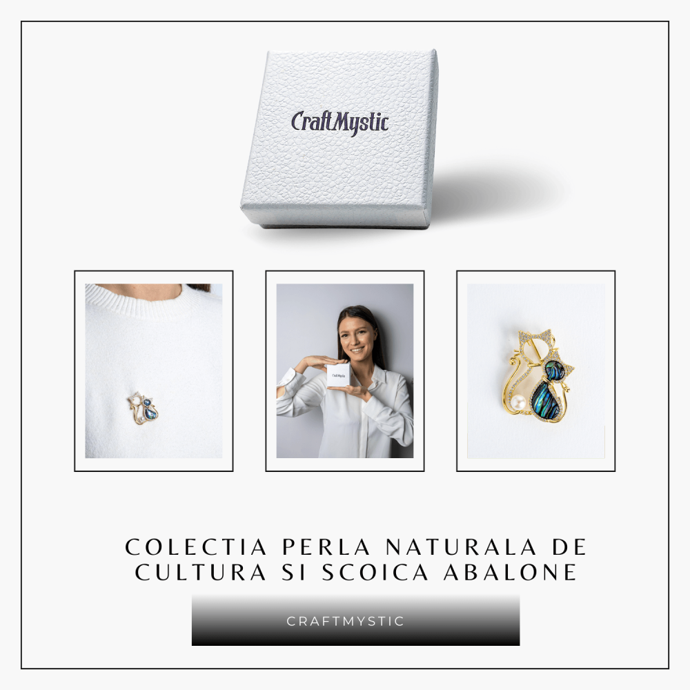 Pisica misterioasa – Brosa cu scoica abalone si perla eleganta [7]