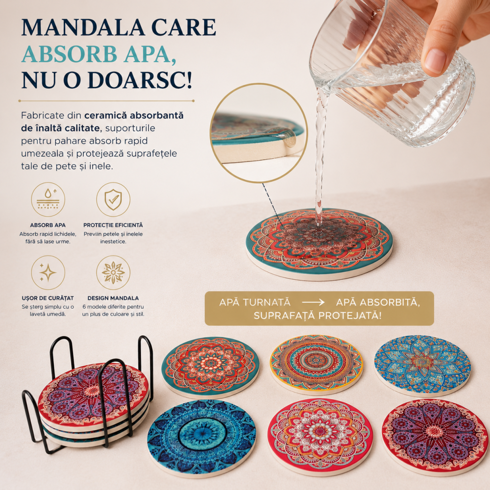 Set 6 Suporturi Absorbante pentru Pahare cu Mandale Colorate – Protectie si Eleganta pentru Masa Ta [5]
