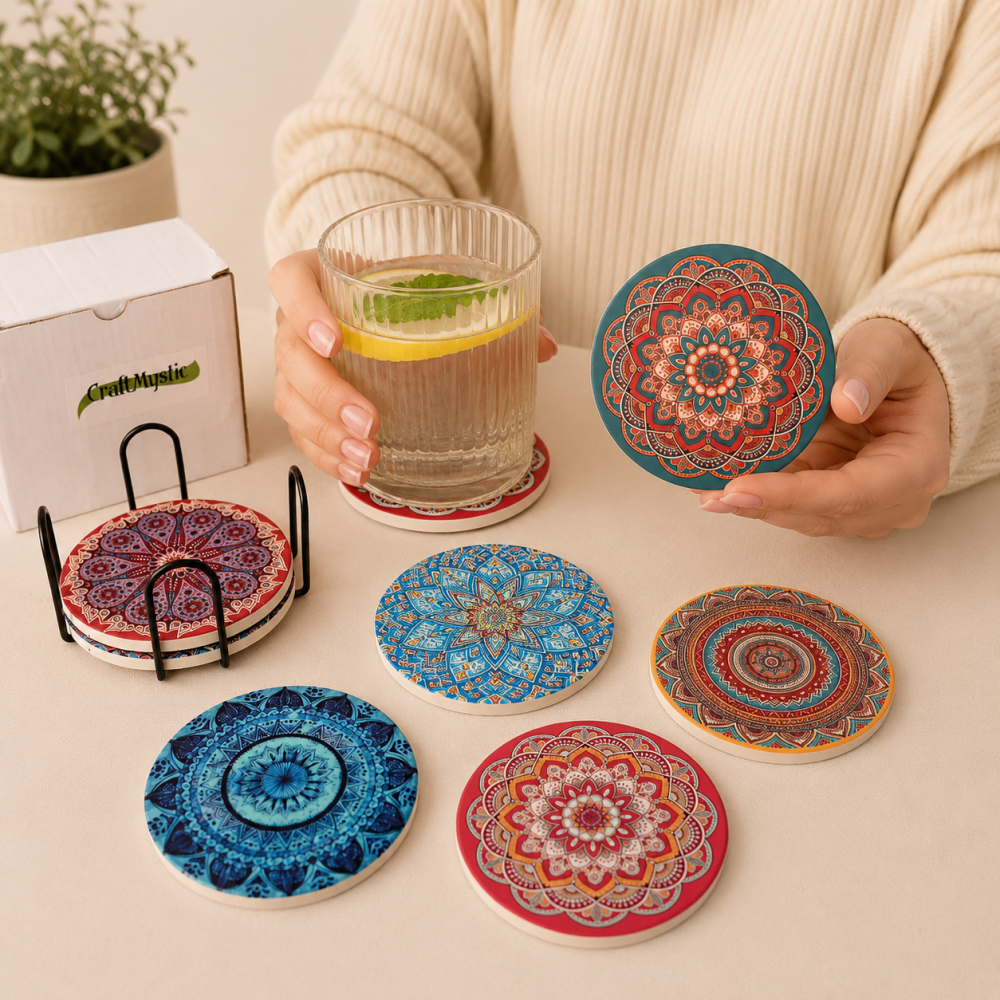 Set 6 Suporturi Absorbante pentru Pahare cu Mandale Colorate – Protectie si Eleganta pentru Masa Ta [2]