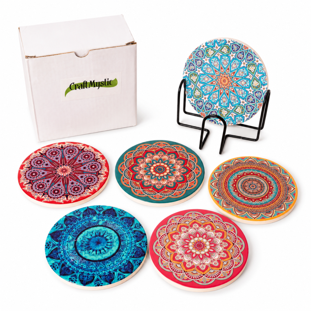 Set 6 Suporturi Absorbante pentru Pahare cu Mandale Colorate – Protectie si Eleganta pentru Masa Ta [1]