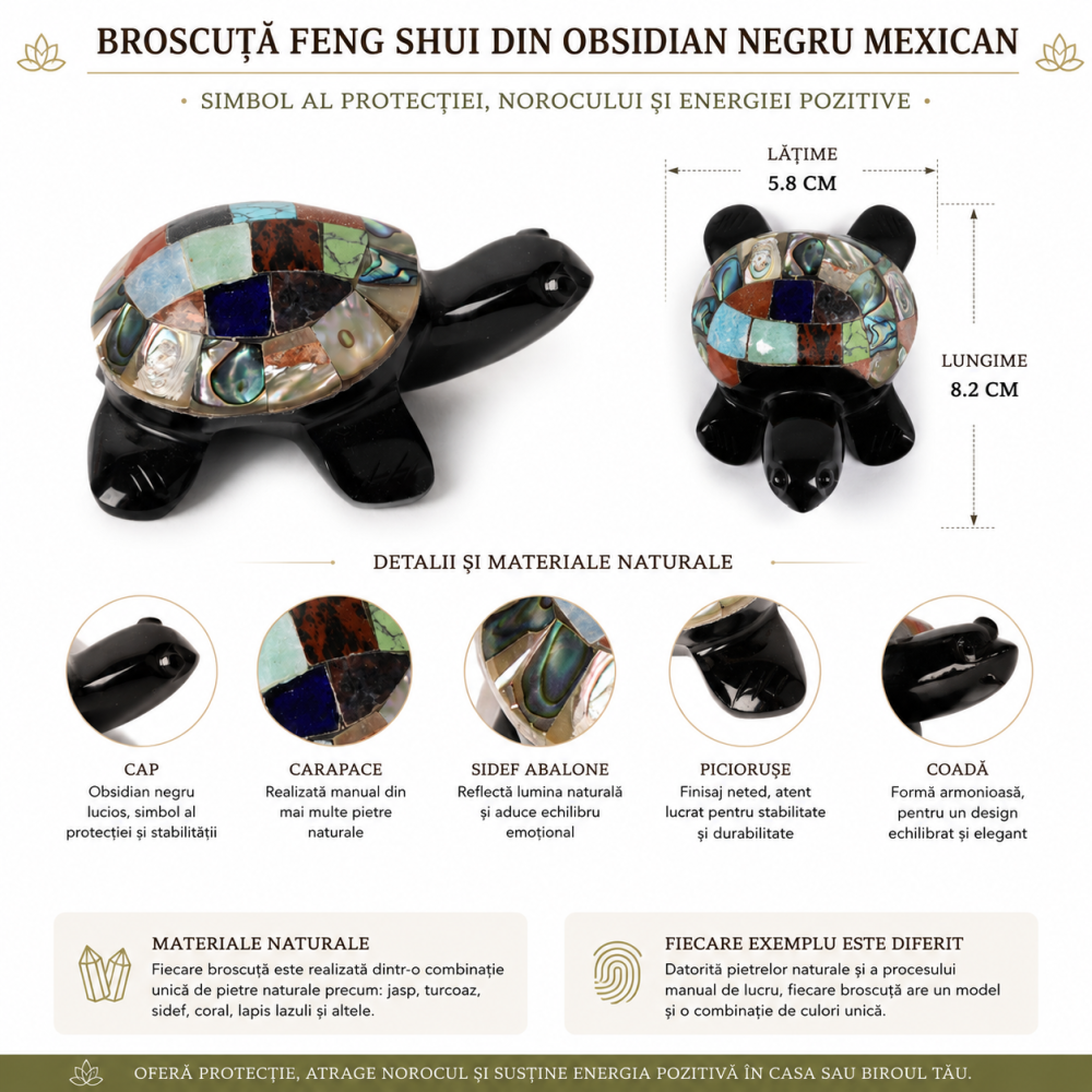 Broscuta Feng Shui din Obsidian Negru Mexican cu Pietre Naturale – Protectie si Noroc [3]