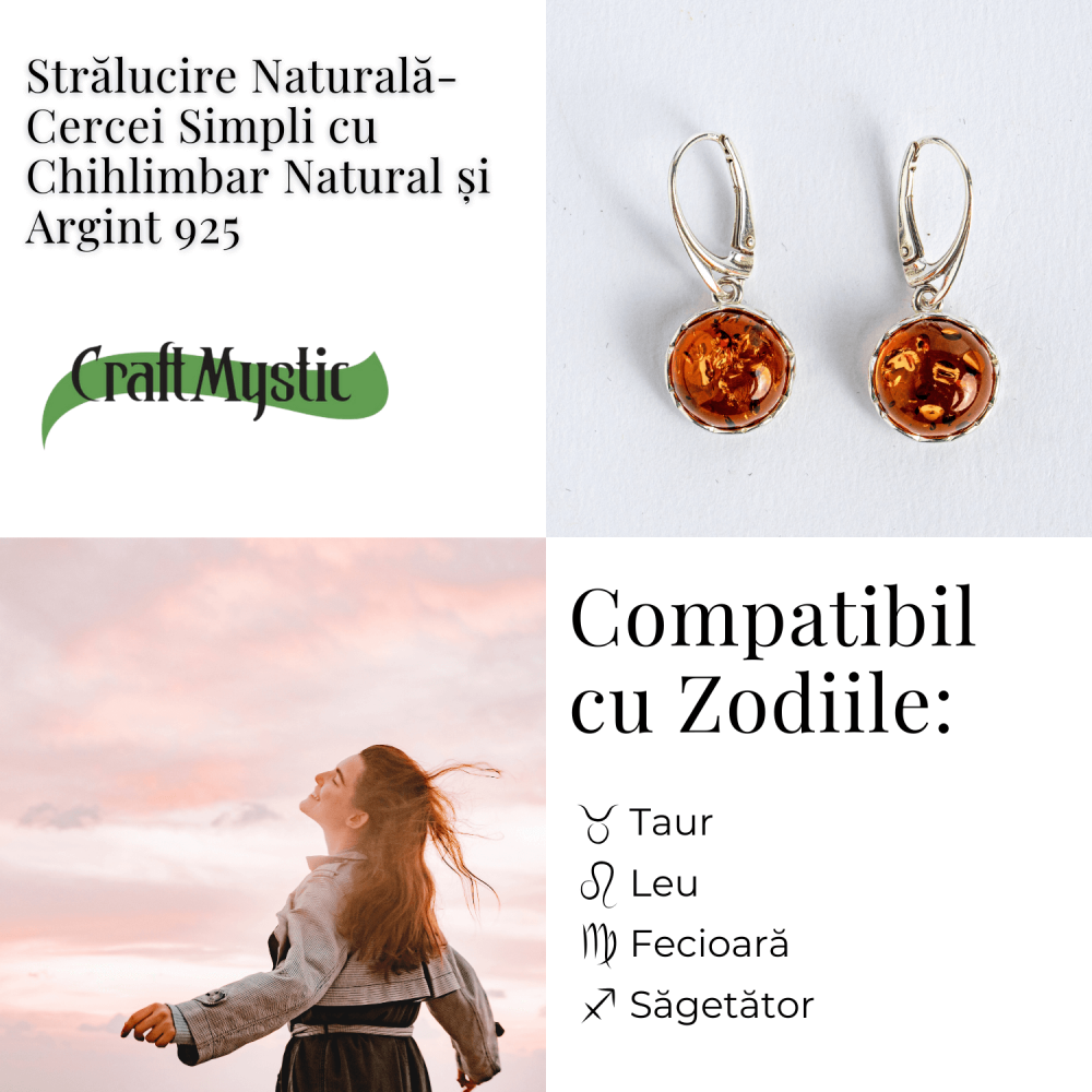 Piatra caldurii si linistii – Cercei simpli cu chihlimbar si montura argint 925 [4]