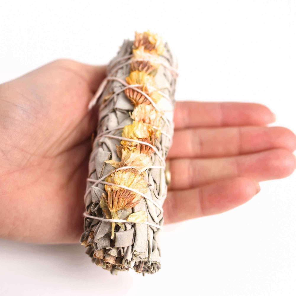 Buchet Salvie Alba California cu Garofite Galbene/Sinuata - Energie Pozitiva si Claritate [5]