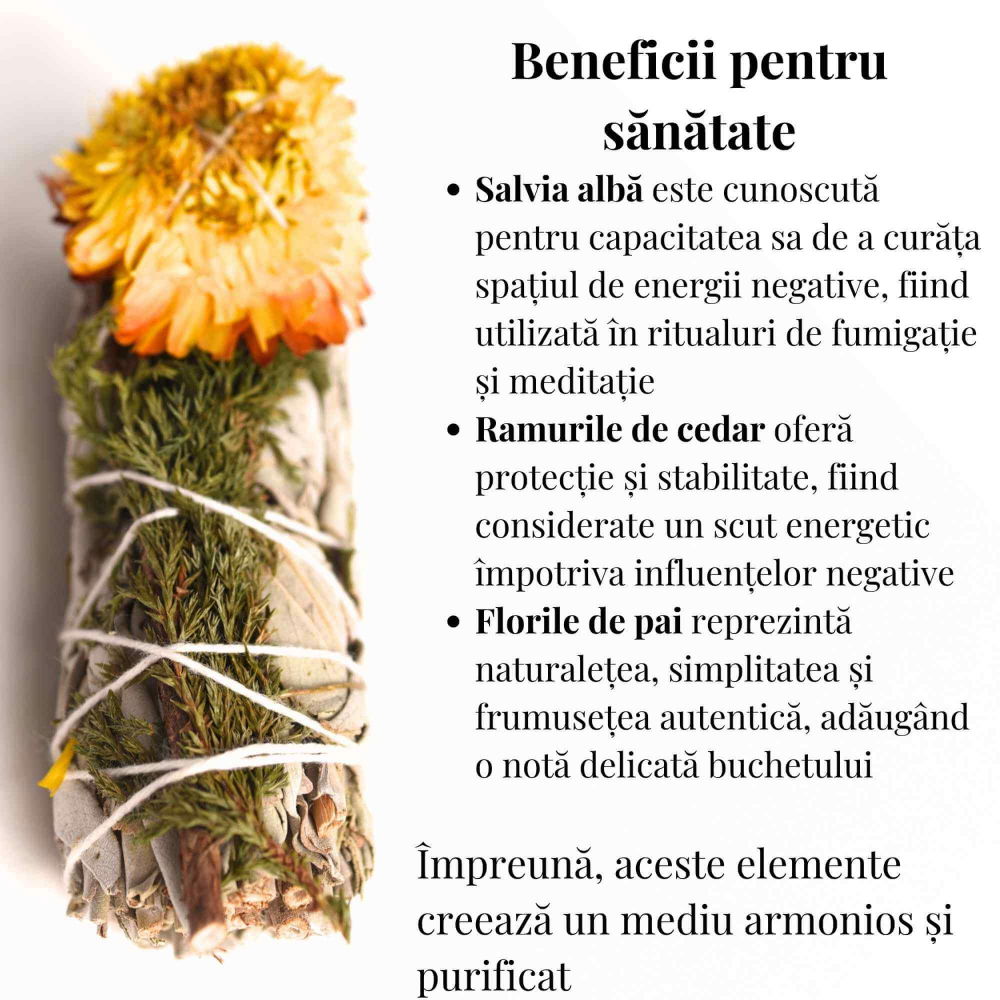 Buchet Salvie Alba California cu Cedru si Flori de Paie - Purificare si Protectie [3]