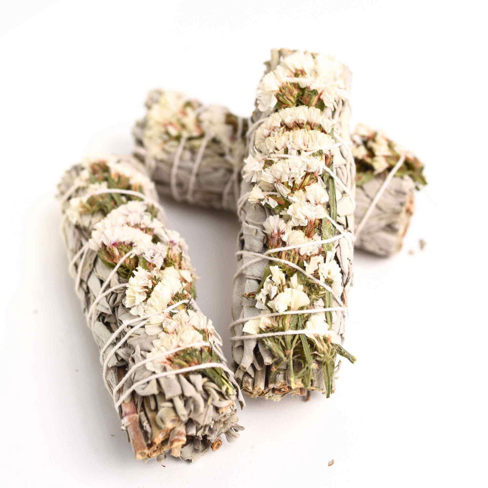 Buchet Salvie Alba California cu Flori Albe de Garofite / Sinuata– Purificare si Armonie [2]