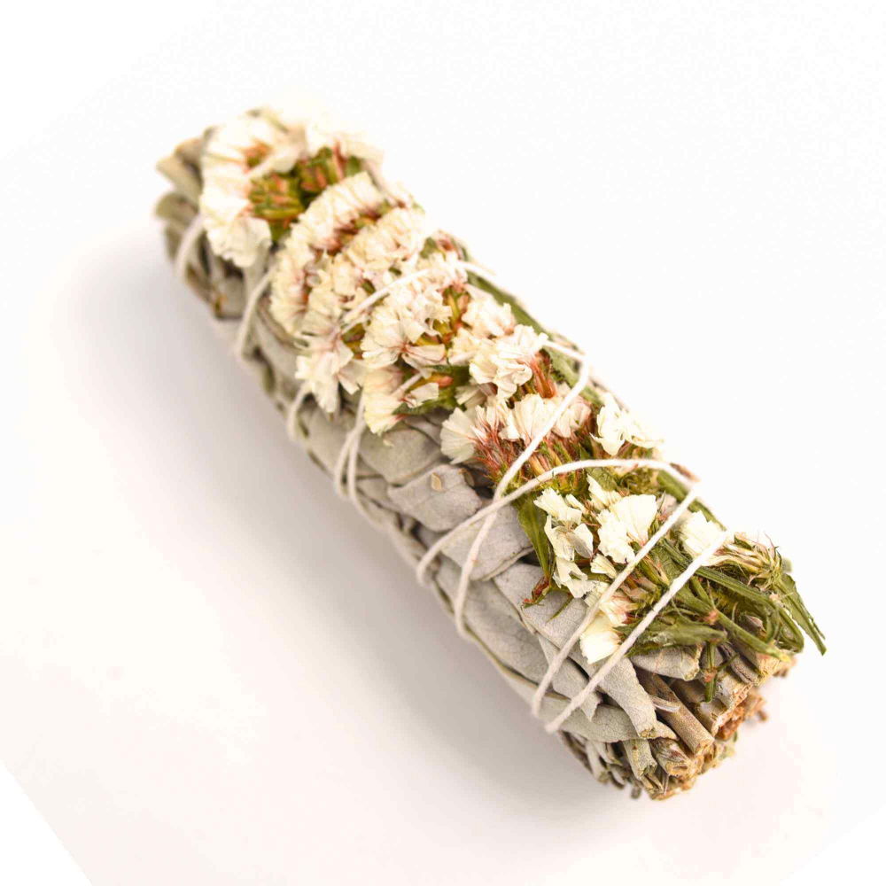 Buchet Salvie Alba California cu Flori Albe de Garofite / Sinuata– Purificare si Armonie [1]