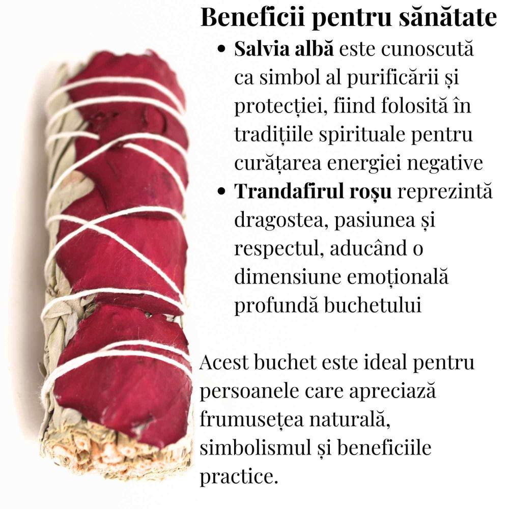 Buchet Salvie Alba California cu Petale de Trandafir Rosu – Purificare si Iubire [3]