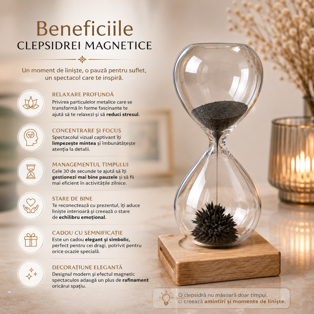 Clepsidra Magnetica cu Particule Metalice si Suport din Lemn – Relaxare si Focus [6]