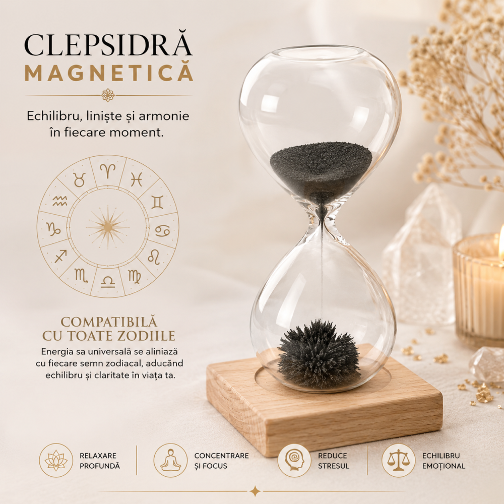 Clepsidra Magnetica cu Particule Metalice si Suport din Lemn – Relaxare si Focus [5]