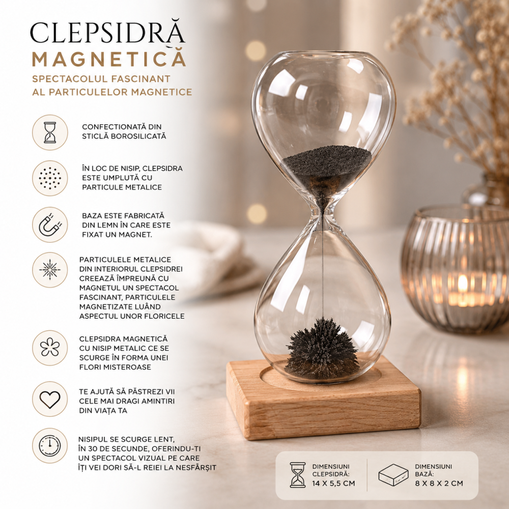 Clepsidra Magnetica cu Particule Metalice si Suport din Lemn – Relaxare si Focus [3]