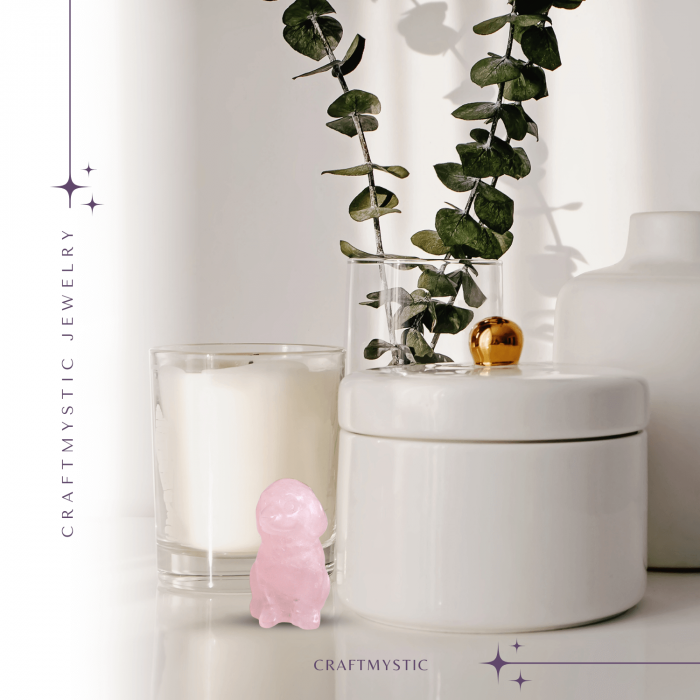 Figurina Artizanala 30mm Catelus din Cuart Roz [9]