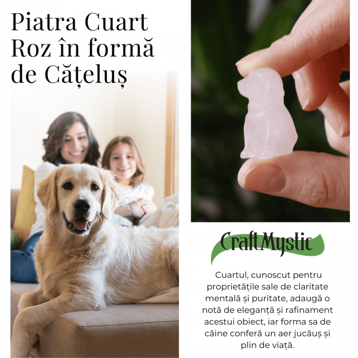 Figurina Artizanala 30mm Catelus din Cuart Roz [7]