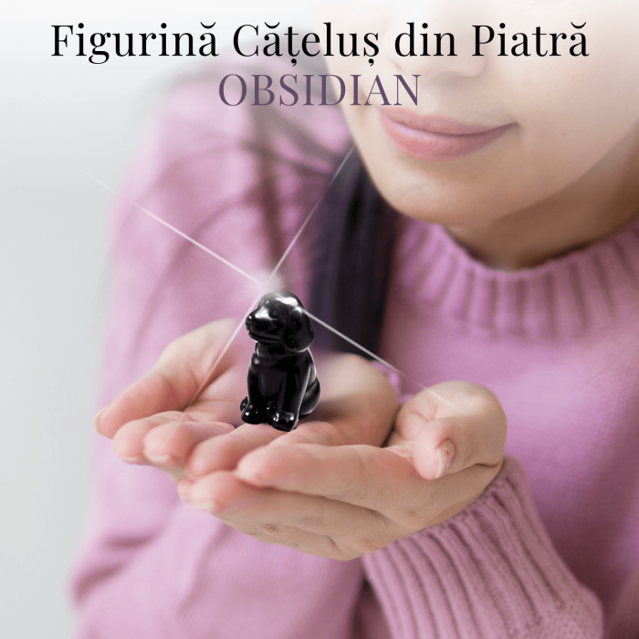 Figurina Artizanala 30mm Catelus din Obsidian [4]