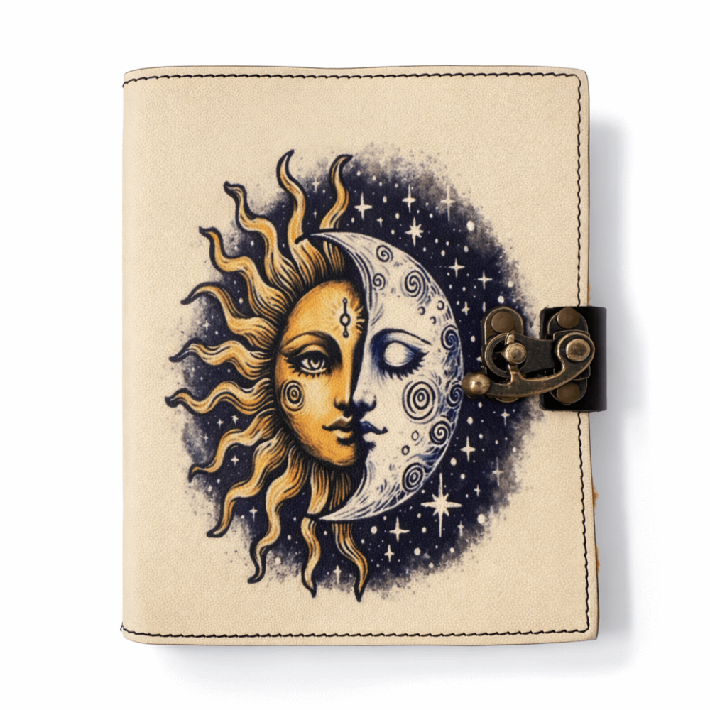 Jurnal Vintage din Piele – Soare si Luna, Hartie Bumbac, 190-200 Pagini [1]