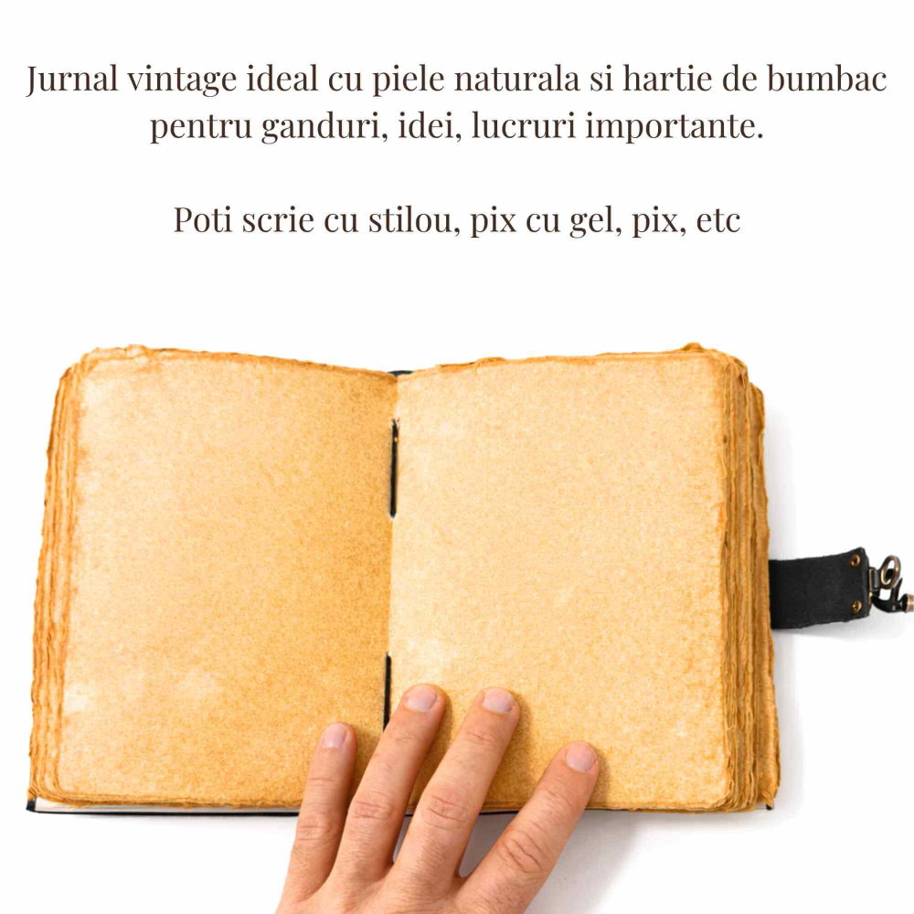 Jurnal Vintage din Piele – Soare si Luna, Hartie Bumbac, 190-200 Pagini [3]