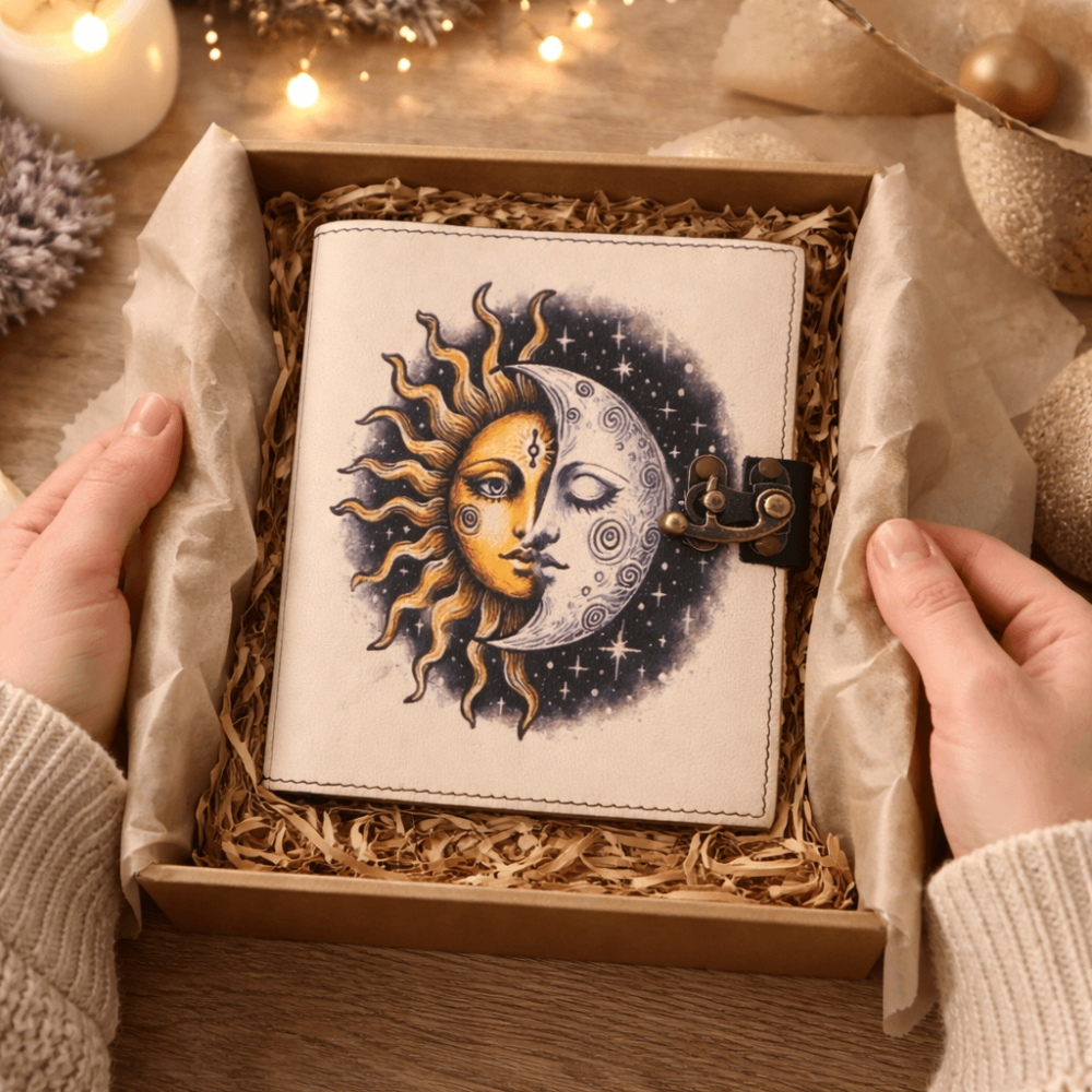 Jurnal Vintage din Piele – Soare si Luna, Hartie Bumbac, 190-200 Pagini [5]