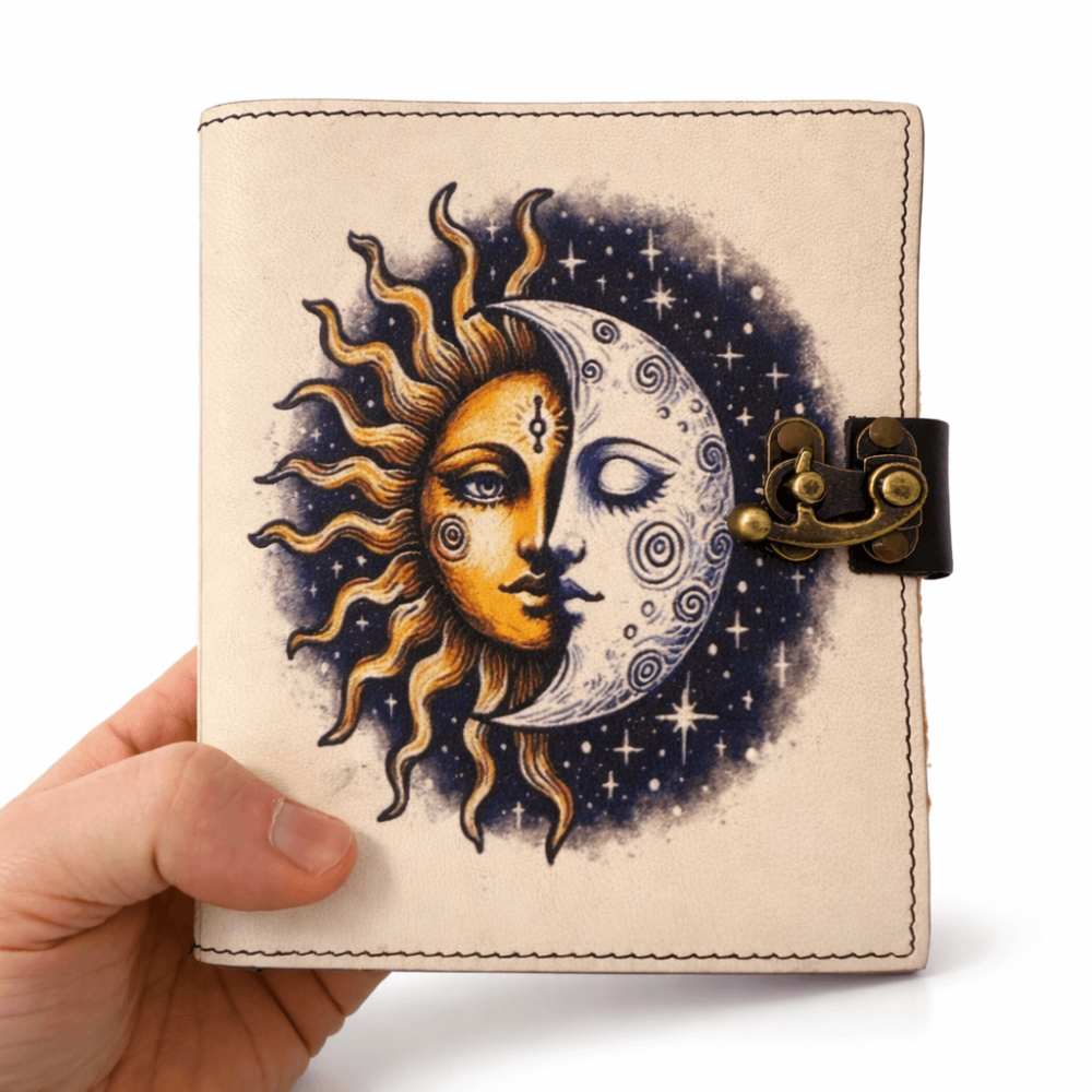 Jurnal Vintage din Piele – Soare si Luna, Hartie Bumbac, 190-200 Pagini [4]