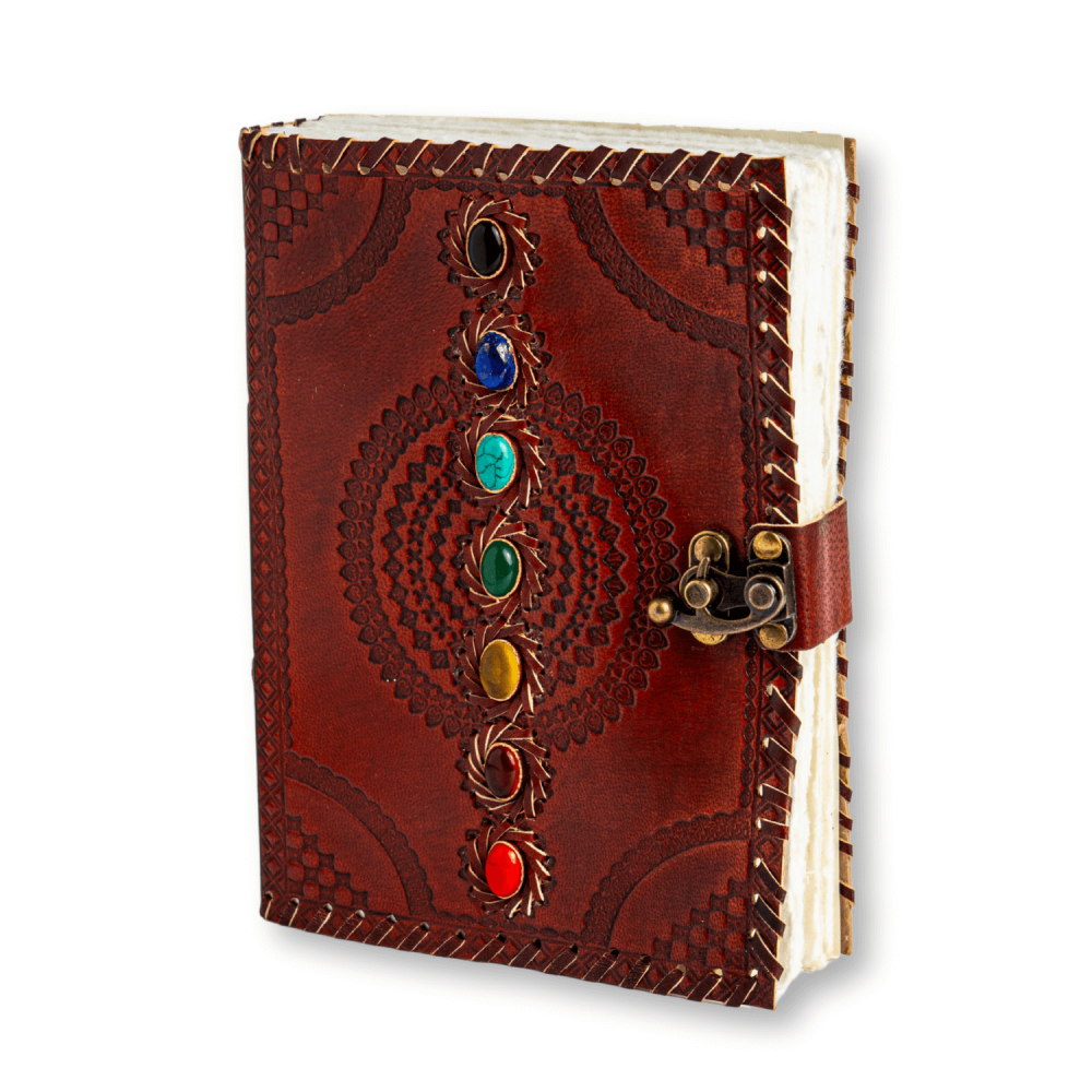 Calatorie interioara in stil vintage – Jurnal din piele naturala cu pietre pentru 7 chakre si hartie de bumbac alba [1]