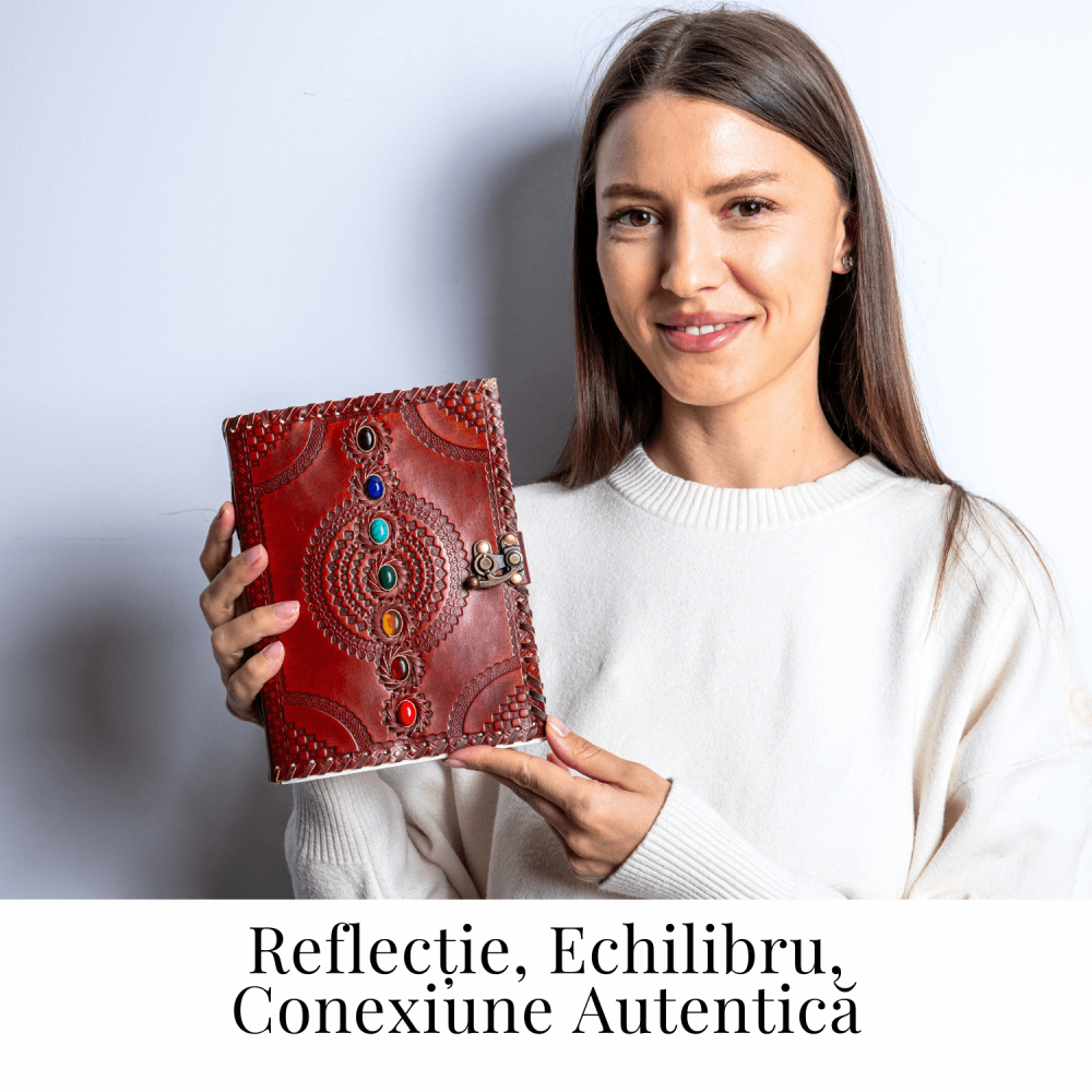 Calatorie interioara in stil vintage – Jurnal din piele naturala cu pietre pentru 7 chakre si hartie de bumbac alba [2]