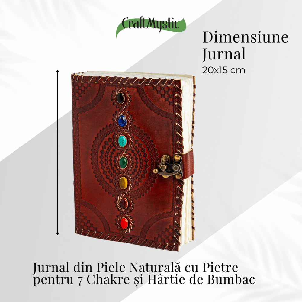 Calatorie interioara in stil vintage – Jurnal din piele naturala cu pietre pentru 7 chakre si hartie de bumbac alba [4]
