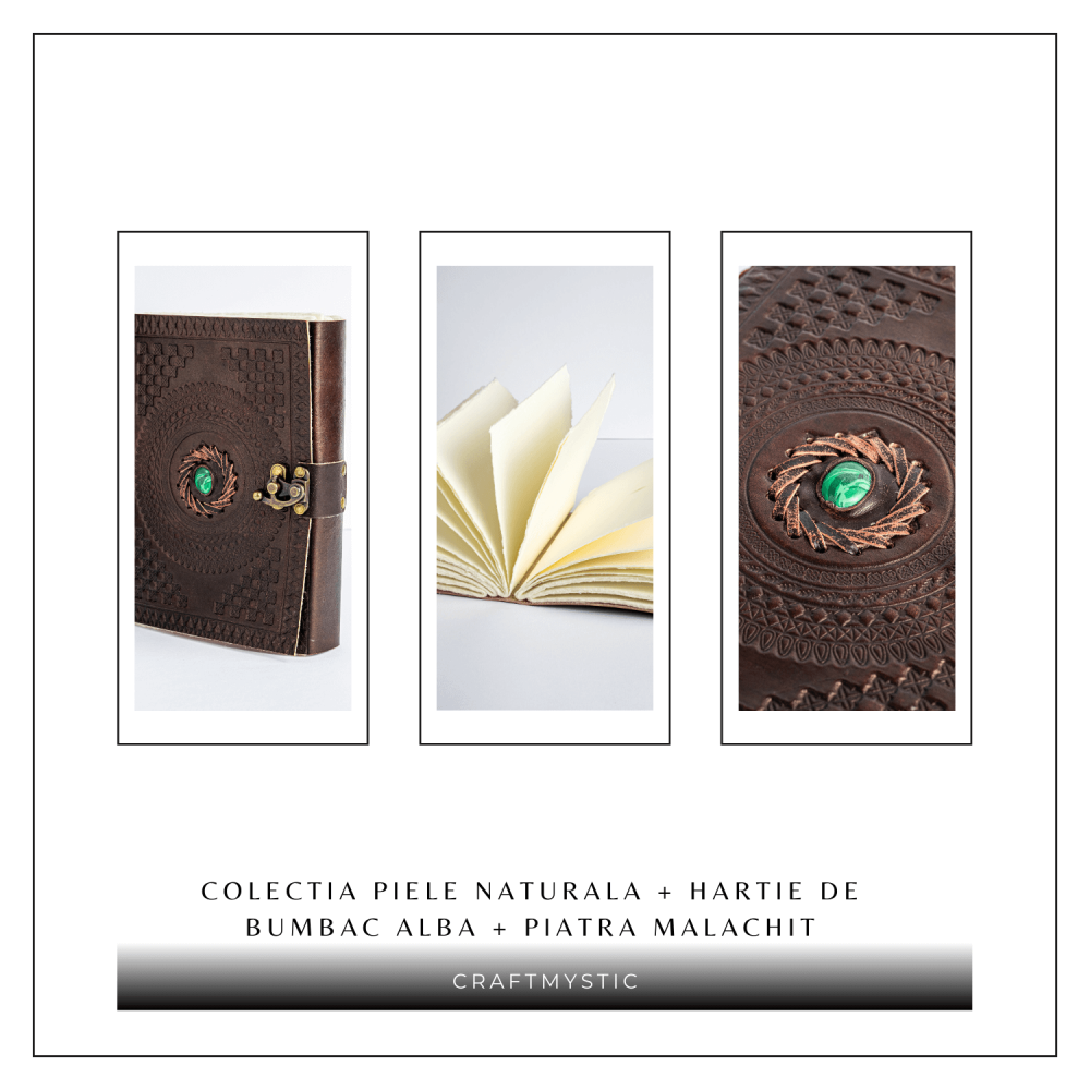 Jurnal din piele naturala cu piatra Malachit – Talisman pentru echilibru si claritate interioara [7]