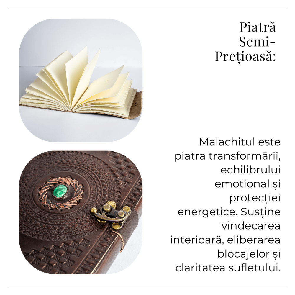 Jurnal din piele naturala cu piatra Malachit – Talisman pentru echilibru si claritate interioara [9]