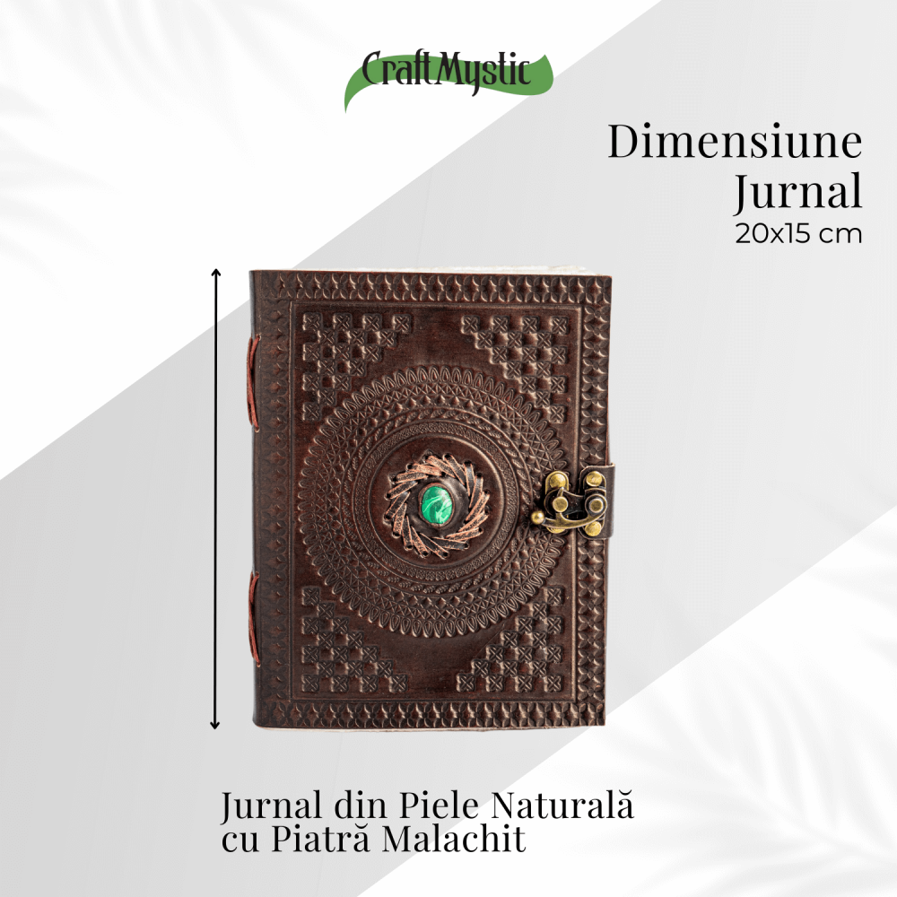 Jurnal din piele naturala cu piatra Malachit – Talisman pentru echilibru si claritate interioara [5]