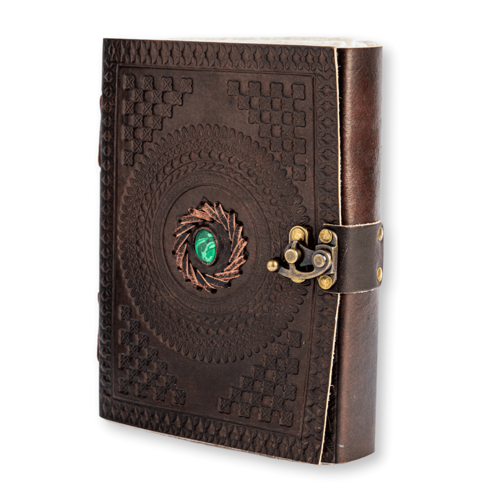 Jurnal din piele naturala cu piatra Malachit – Talisman pentru echilibru si claritate interioara [6]